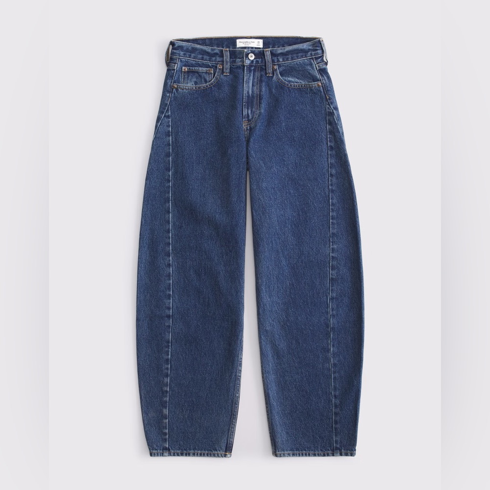 NWT Abercrombie & Fitch Dark Blue Mid Rise Barrel Jean - Picture 3 of 11
